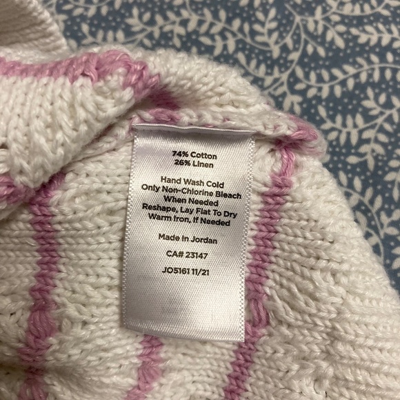 Talbots White Cable Knit Crew Neck Sweater with Pastel Pink Stripes Small Petite - Picture 10 of 11